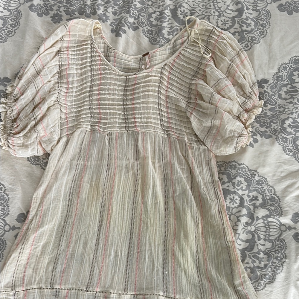 Free People  Ivory Elsie Yarn Dye Tunic